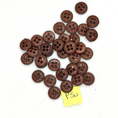 34 boutons en résine marron - 10mm - p50