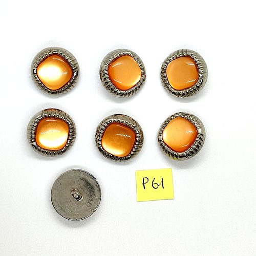 7 boutons en résine argenté et orange - 22mm - p61