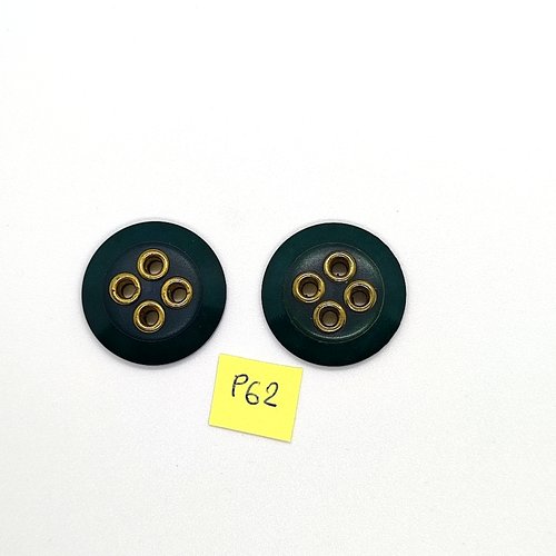 2 boutons en résine vert et doré - 27mm - p62