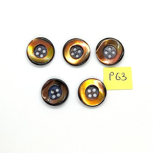 5 boutons en nacre marron - 18mm - p63