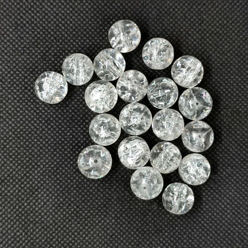 20 perles en verre craquelé - transparent - 12mm