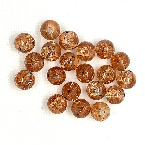 20 perles en verre craquelé - marron - 12mm