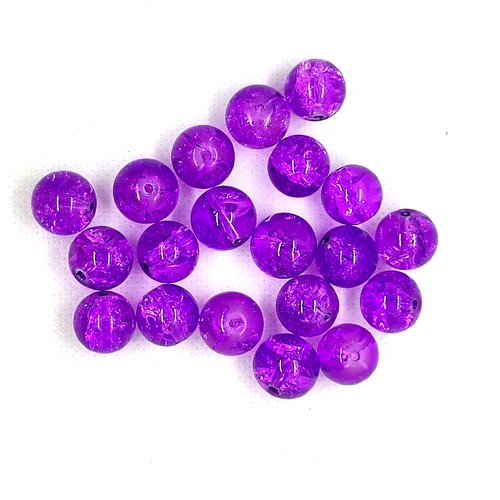 20 perles en verre craquelé - violet - 12mm