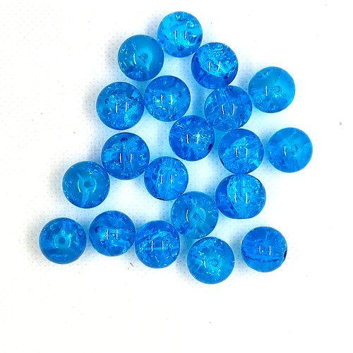 20 perles en verre craquelé - bleu - 12mm