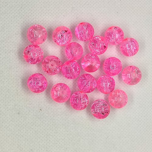 20 perles en verre craquelé - rose - 12mm