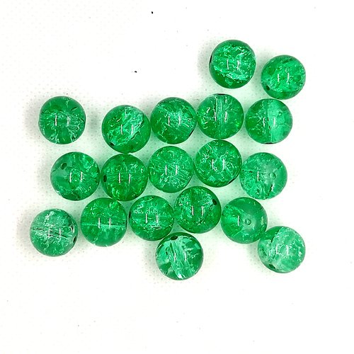 20 perles en verre craquelé - vert - 12mm