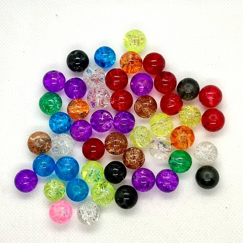 50 perles en verre craquelé - multicolore - 12mm