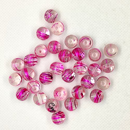 64 perles en verre rose et transparent - 9mm