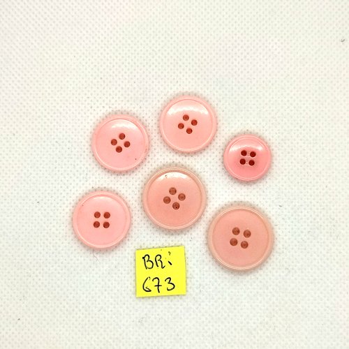 6 boutons en résine rose - 20mm - 18mm et 15mm - bri673