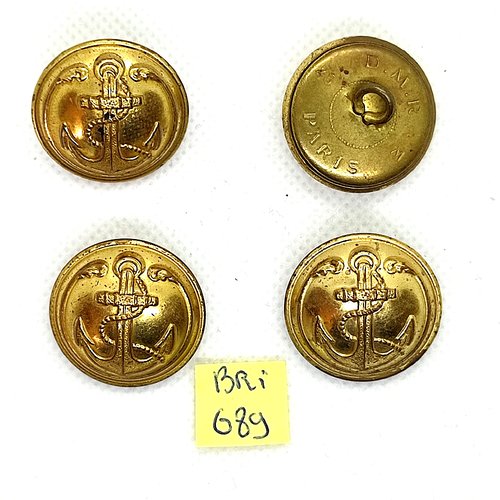4 boutons en métal doré - vintage - une ancre - 25mm - bri689