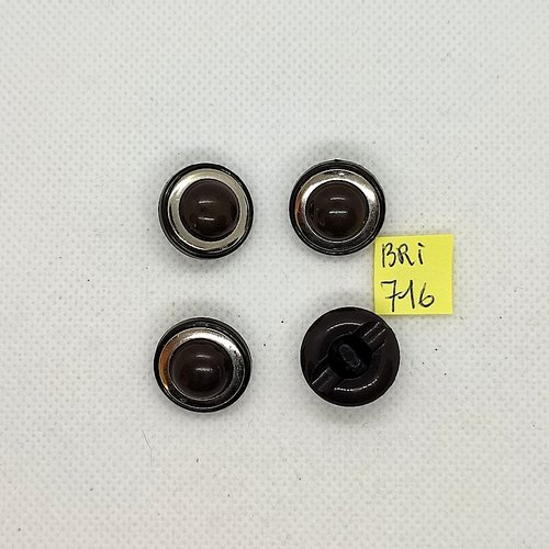 4 boutons en résine marron et argenté - 18mm - bri716