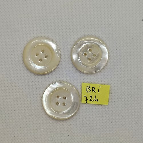 3 boutons en nacre blanc - 27mm - bri724