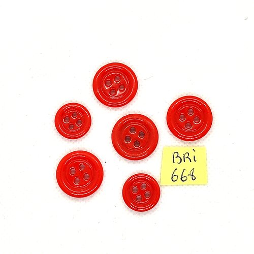 6 boutons en pate de verre rouge - 18mm et 9mm - br668