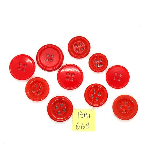 10 boutons en résine et pate de verre rouge - 21mm et 15mm - bri669
