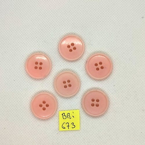6 boutons en résine rose - 20mm - br673