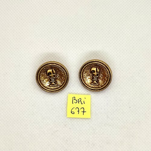 2 boutons en métal doré - 23mm - br677