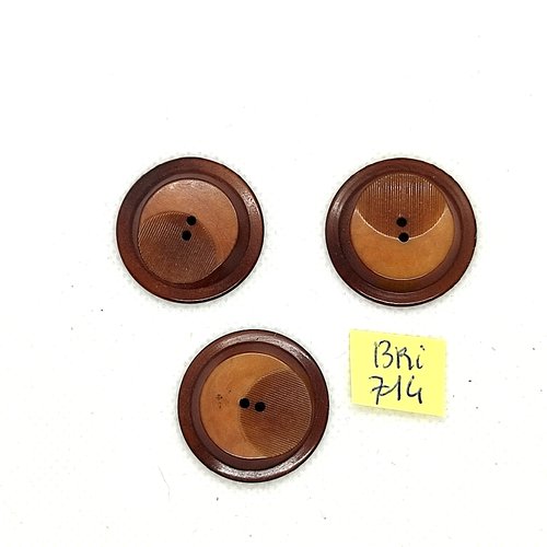 3 boutons en résine marron - 26mm  - bri714