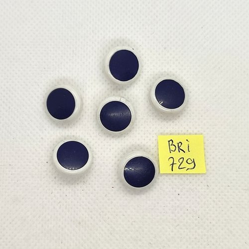 6 boutons en résine blanc et bleu foncé - 14mm  - bri729