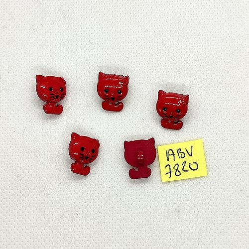 5 boutons fantaisie en résine rouge - chat - 12x14mm - abv7820