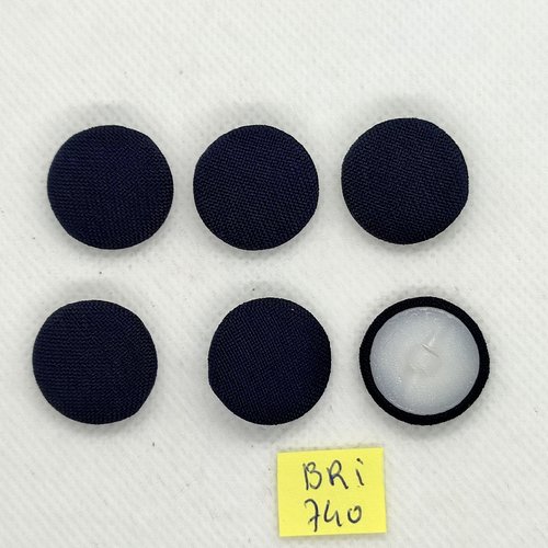 6 boutons en nylon et tissu bleu nuit - 20mm  - bri740