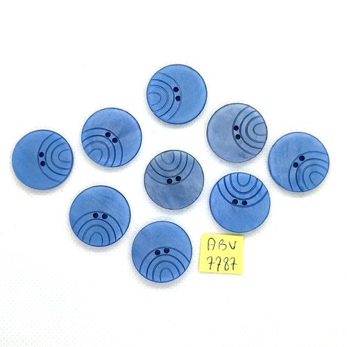9 boutons en résine bleu - 22mm - abv7787