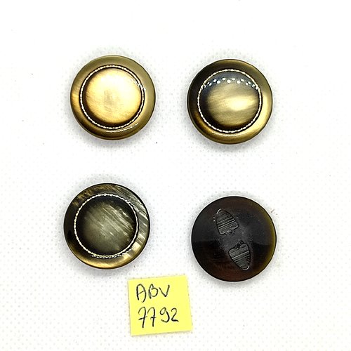 4 boutons en résine vert et doré - 22mm - abv7792