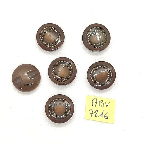 6 boutons en résine marron et doré - 17mm - abv7816