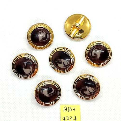 7 boutons en résine marron et doré - 23mm - abv7797