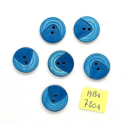 6 boutons en résine bleu / vert - 18mm - abv7801