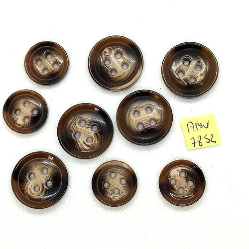 9 boutons en résine marron et beige - 25mm et 20mm - abv7852