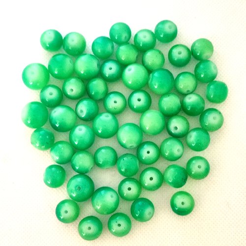 55 perles en verre vert - 14mm et 12mm