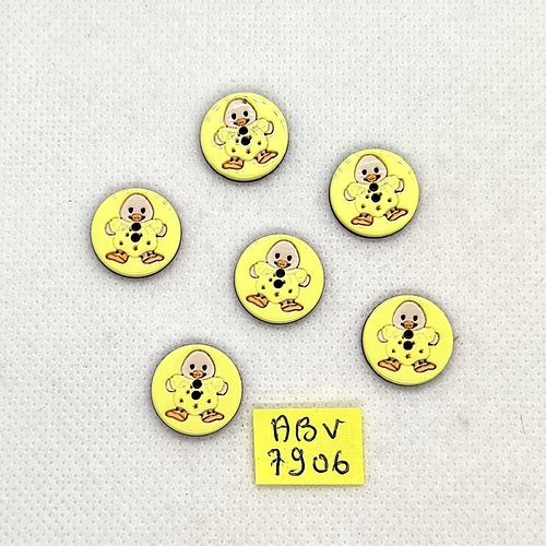 6 boutons en résine fantaisie jaune - canard - 15mm - abv7906