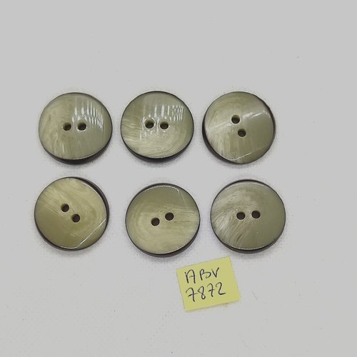 6 boutons en résine gris / vert - 25mm - abv7872