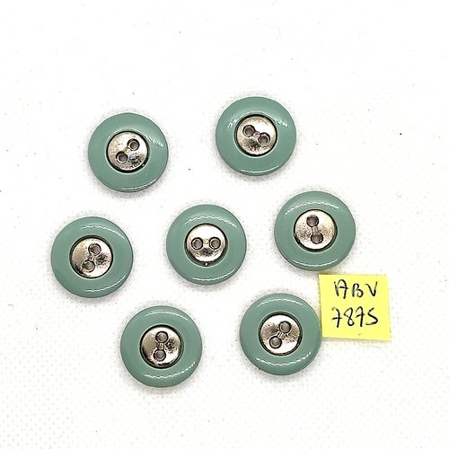 7 boutons en résine vert et argenté - 18mm - abv7875