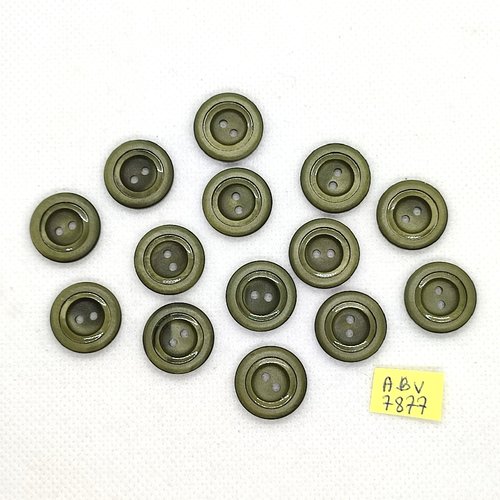 14 boutons en résine vert - 17mm - abv7877
