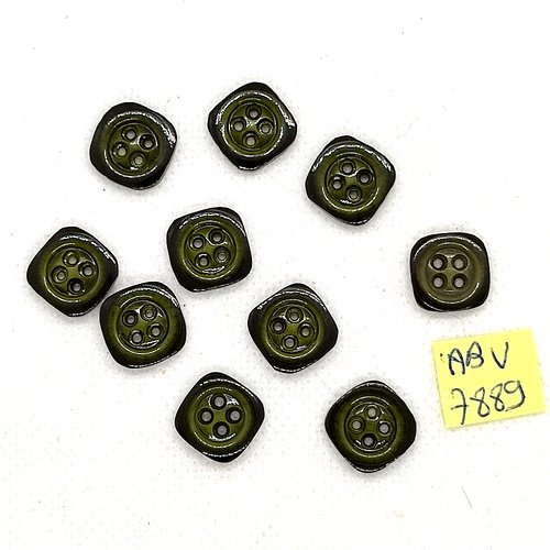 10 boutons en résine vert - 11x11mm - abv7889