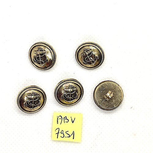 5 boutons en métal doré - une ancre - 15mm - abv7951