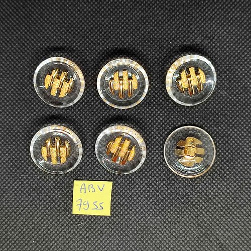 6 boutons en résine doré et transparent - 23mm - abv7955