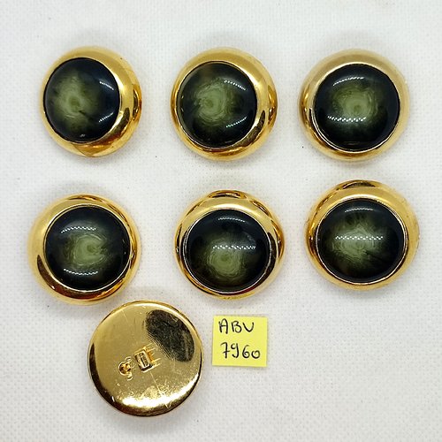 7 boutons en résine doré et vert - 31mm - abv7960