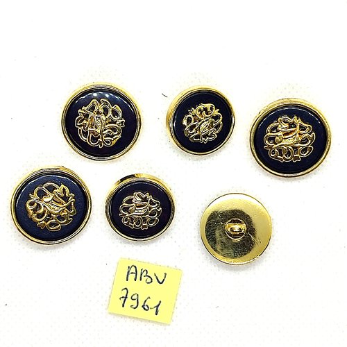6 boutons en résine doré et noir - 21mm et 18mm - abv7961
