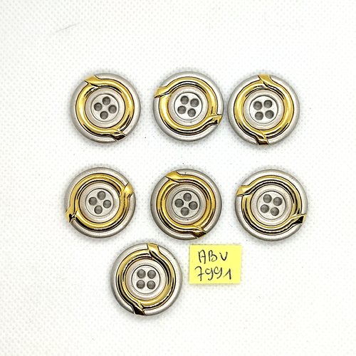 7 boutons en résine gris et doré - 23mm - abv7991