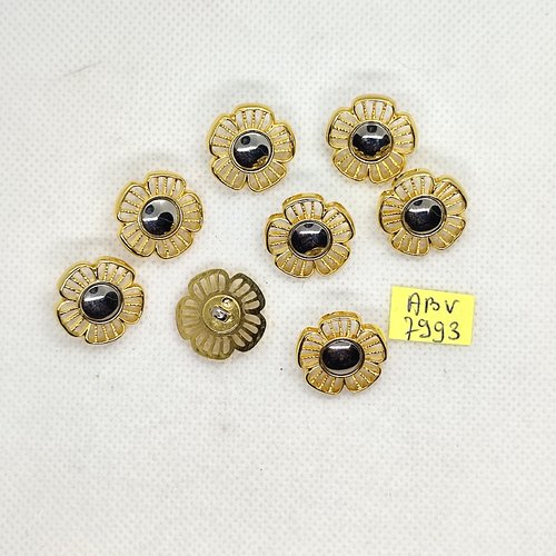 8 boutons en résine doré et argenté - fleur - 18mm - abv7993