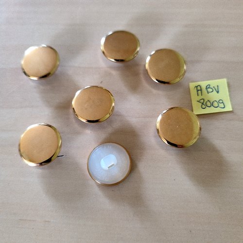 7 boutons en métal doré et nylon blanc - 17mm - abv8009