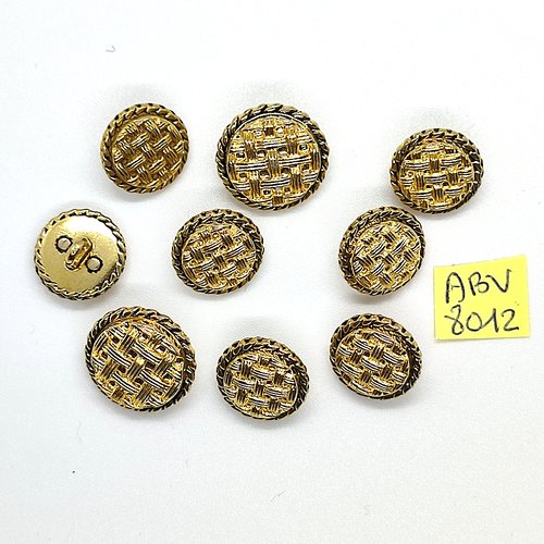 9 boutons en métal doré - 15mm et 19mm - abv8012