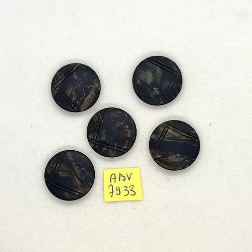 5 boutons en résine gris / noir - 22mm - abv7933