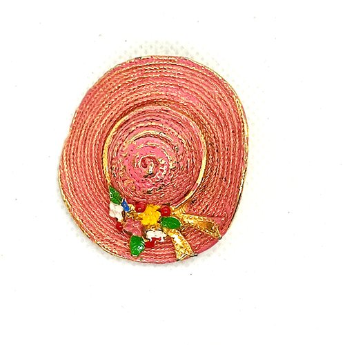 1 broche en métal rose avec petite fleur - un chapeau - 40mm