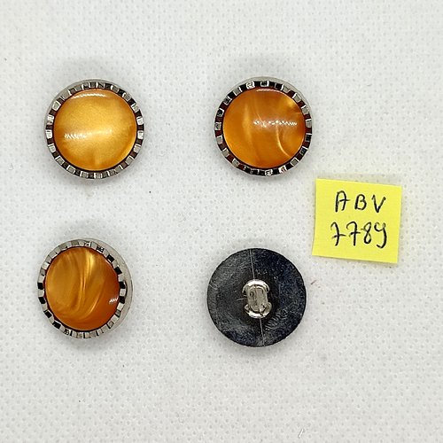 4 boutons en résine argenté et orange - 18mm - abv7789