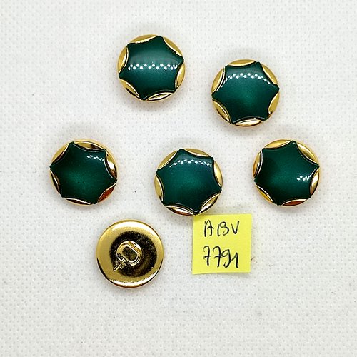 6 boutons en résine doré et vert - 18mm - abv7791