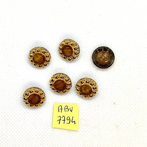 6 boutons en verre doré et marron - 14mm - abv7794