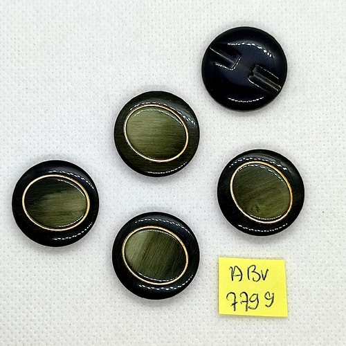 5 boutons en résine vert et doré - 23mm - abv7799